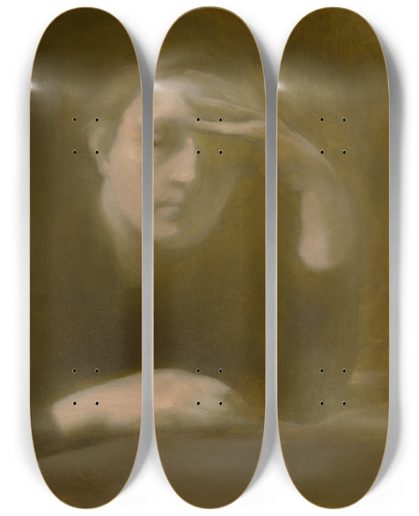 Triptych art skateboard deck of Eugne Carriere Mditation by Eugene Carriere (1849-1906)