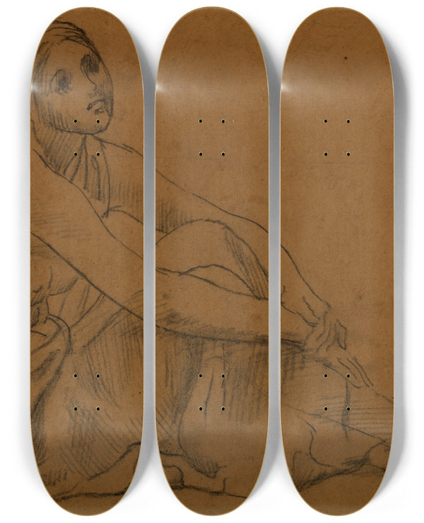 Triptych art skateboard deck of Pierre Puvis De Chavannes Femme Assise Terre by Pierre Puvis De Chavannes (1824-1898)