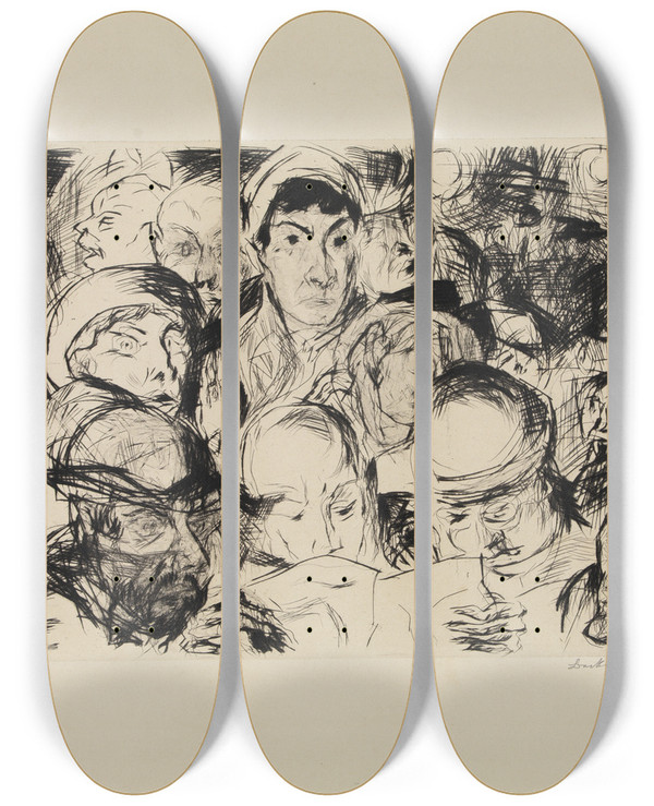 Triptych art skateboard deck of Max Beckmann Die Kriegserklrung by Max Beckmann (1884-1950)