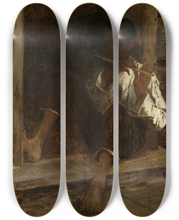 Triptych art skateboard deck of Eastman Johnson Negro Boy by Eastman Johnson (1824-1906)