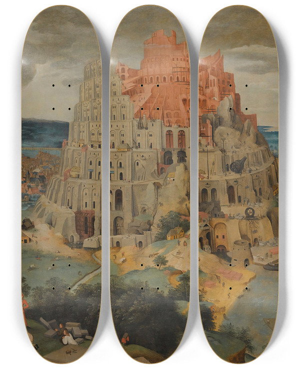 Triptych art skateboard deck of Pieter Brueghel The Younger The Tower Of Babel by Pieter Brueghel The Younger (1565-1636)