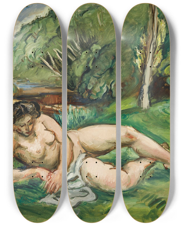 Triptych art skateboard deck of Emile Othon Friesz Nu Allong Dans Un Paysage by Emile Othon Friesz (1879-1949)