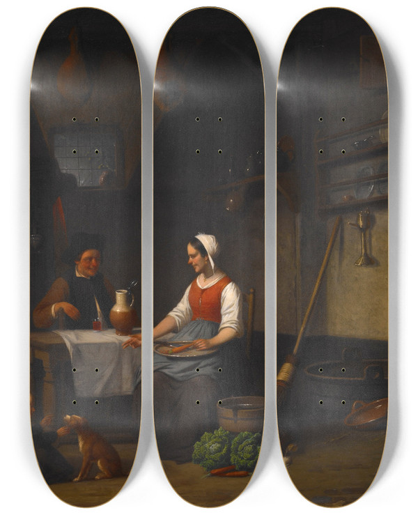 Triptych art skateboard deck of Karel Ferdinand Venneman Interior Scene by Karel Ferdinand Venneman