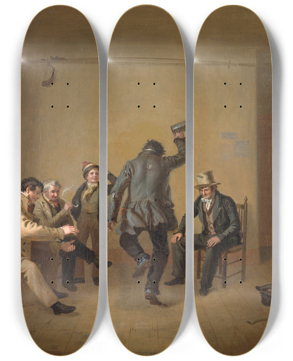 Triptych art skateboard deck of William Sidney Mount Barroom Scene by William Sidney Mount (1807-1868)