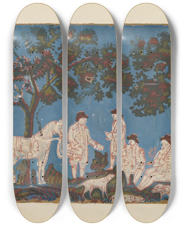 Triptych art skateboard deck of Lazar Rubinstein Bandbox Sections by Lazar Rubinstein