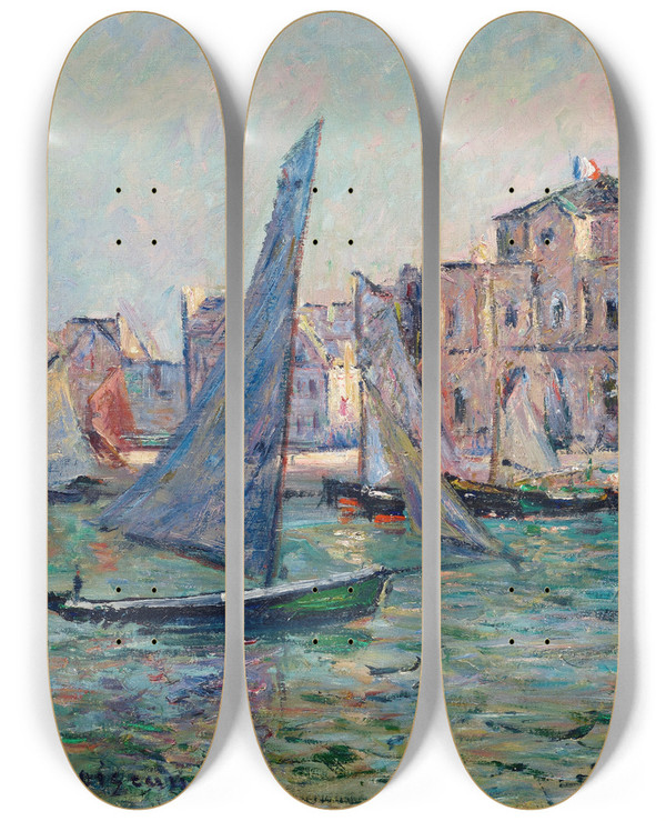 Triptych art skateboard deck of Gustave Loiseau Les Martigues by Gustave Loiseau (1865-1935)