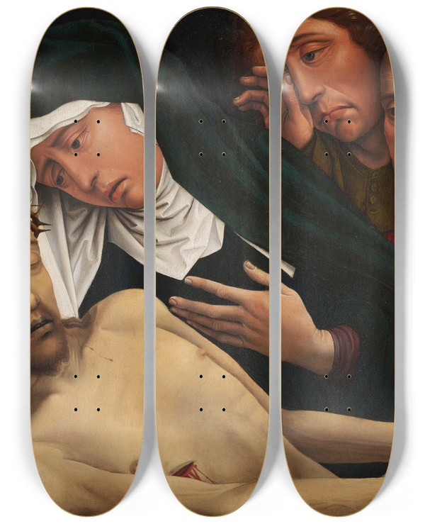 Triptych art skateboard deck of Colijn De Coter The Lamentation Of Christ by Colijn De Coter (1446-1538)