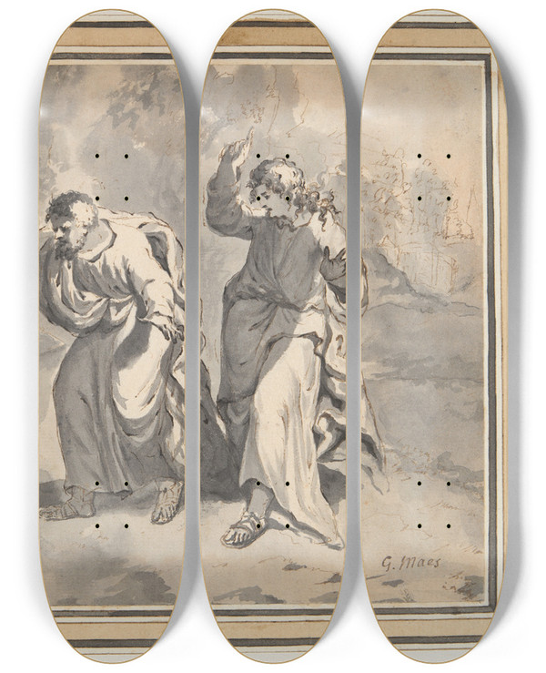 Triptych art skateboard deck of Godfried Maes St Peter And St John Finding Christs Tombempty by Godfried Maes (1649-1700)