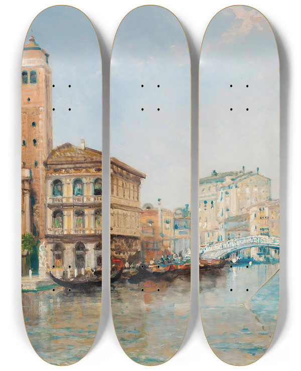 Triptych art skateboard deck of Arthur Joseph Meadows Venice by Arthur Joseph Meadows (1843-1907)