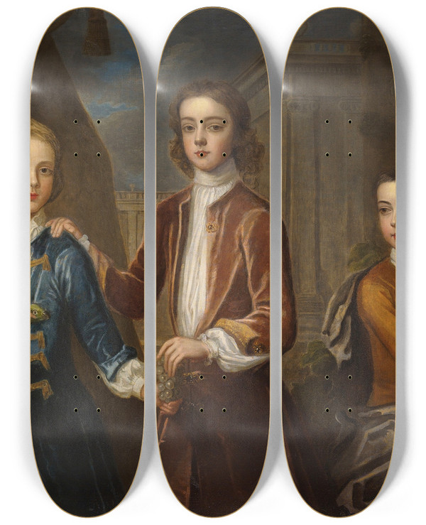 Triptych art skateboard deck of Michael Dahl Portrait Of Three Young Gentlemen by Michael Dahl (1659-1743)