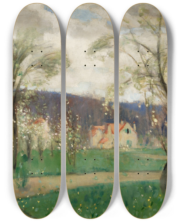 Triptych art skateboard deck of Pierreeugne Montzin Paysage by Pierre-Eugne Montzin (1874-1946)