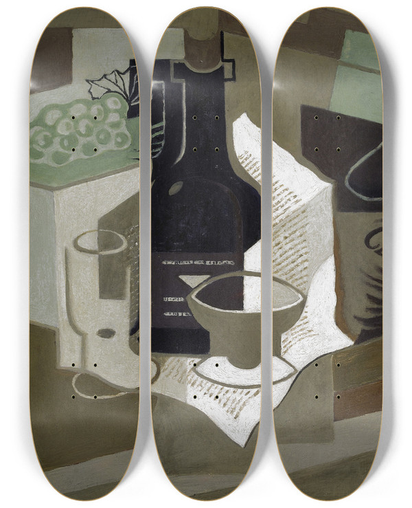 Triptych art skateboard deck of Juan Gris The Bag Of Coffee by Juan Gris (1887-1927)