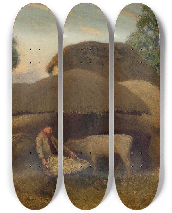 Triptych art skateboard deck of Sir George Clausen The Farmyard Evening by Sir George Clausen (1852-1944)