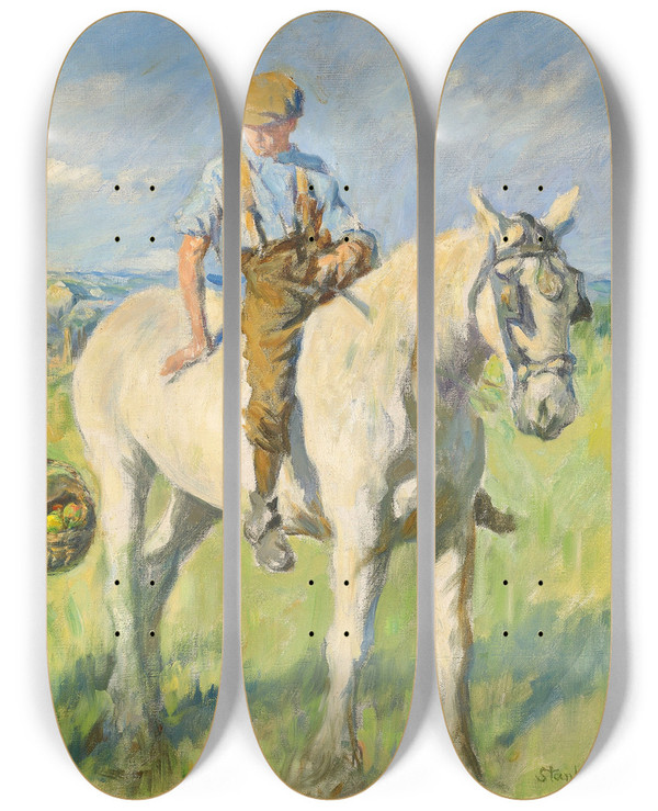 Triptych art skateboard deck of Stanhope Alexander Forbes The Farmers Boy_2 by Stanhope Alexander Forbes (1857-1947)