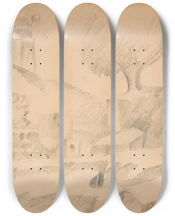 Triptych art skateboard deck of Viking Eggeling Original Drawings 19 by Viking Eggeling (1880-1925)