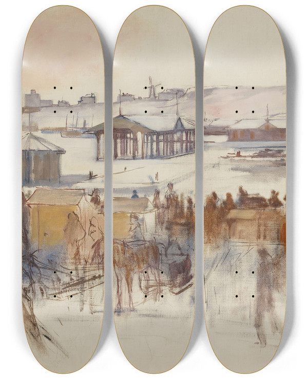 Triptych art skateboard deck of Albert Edelfelt From The South Harbor by Albert Edelfelt (1854-1905)