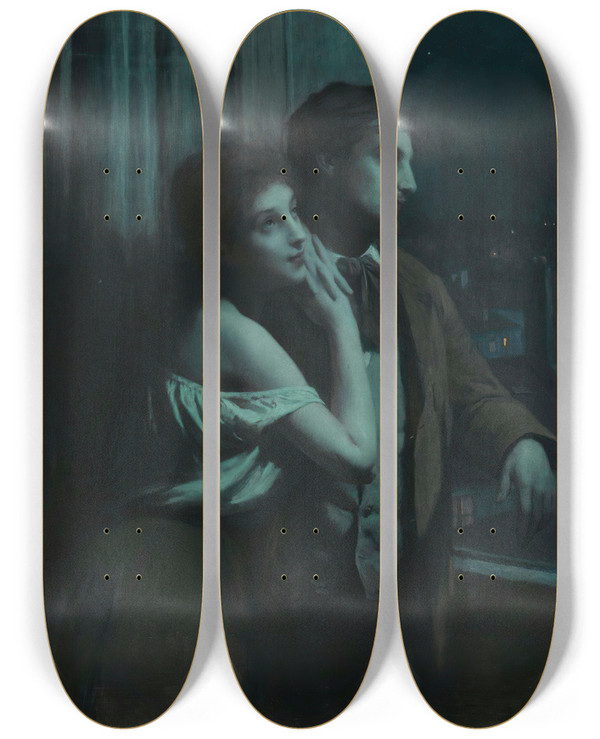 Triptych art skateboard deck of Charles Amable Lenoir Reverie by Charles Amable Lenoir (1860-1926)