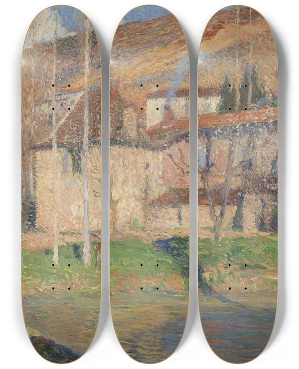 Triptych art skateboard deck of Henri Martin View Of Labastideduvert Midipyrnes by Henri Martin (1860-1943)