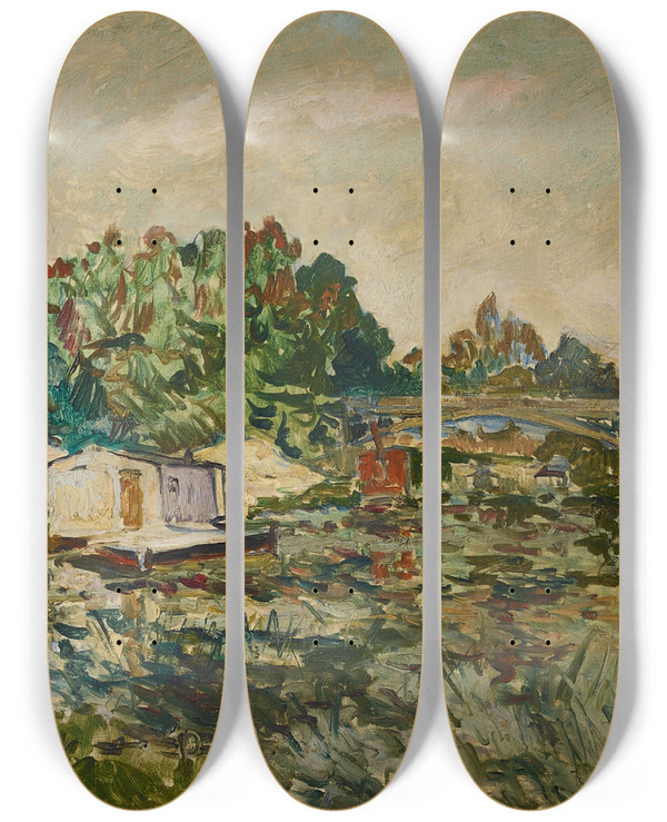 Triptych art skateboard deck of Maxime Maufra Bords De Marne by Maxime Maufra (1861-1918)