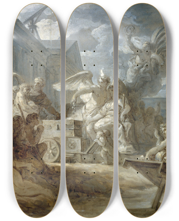 Triptych art skateboard deck of Gabrielfranois Doyen Allgorie De La Ville De Paris by Gabriel-Franois Doyen (1726-1806)