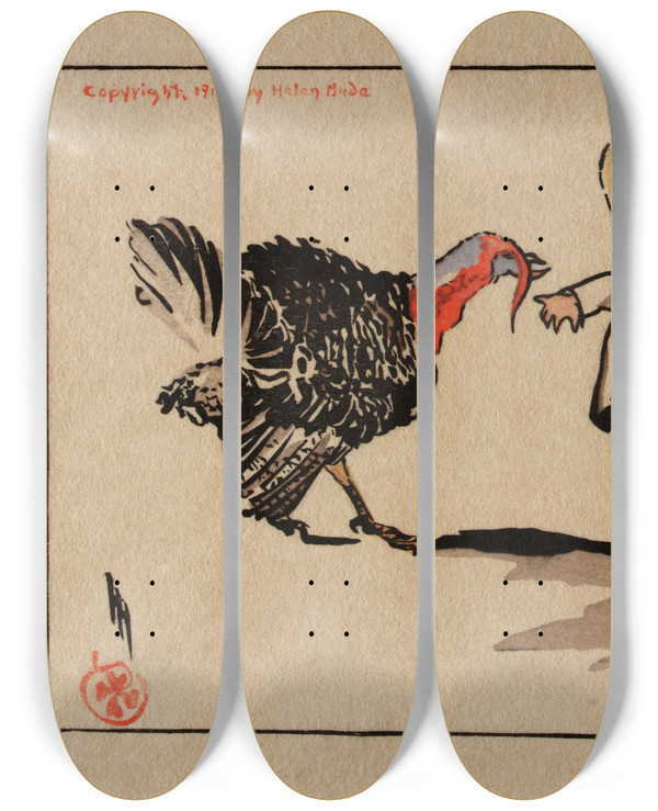 Triptych art skateboard deck of Helen Hyde A Common Scold by Helen Hyde (1868-1919)