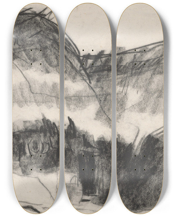 Triptych art skateboard deck of Zolo Palugyay Landscape_2 by Zolo Palugyay (1898-1935)