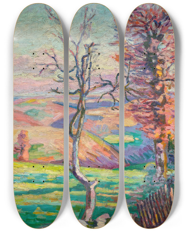 Triptych art skateboard deck of Armand Guillaumin Paysage De Crozant Creuse by Armand Guillaumin (1841-1927)
