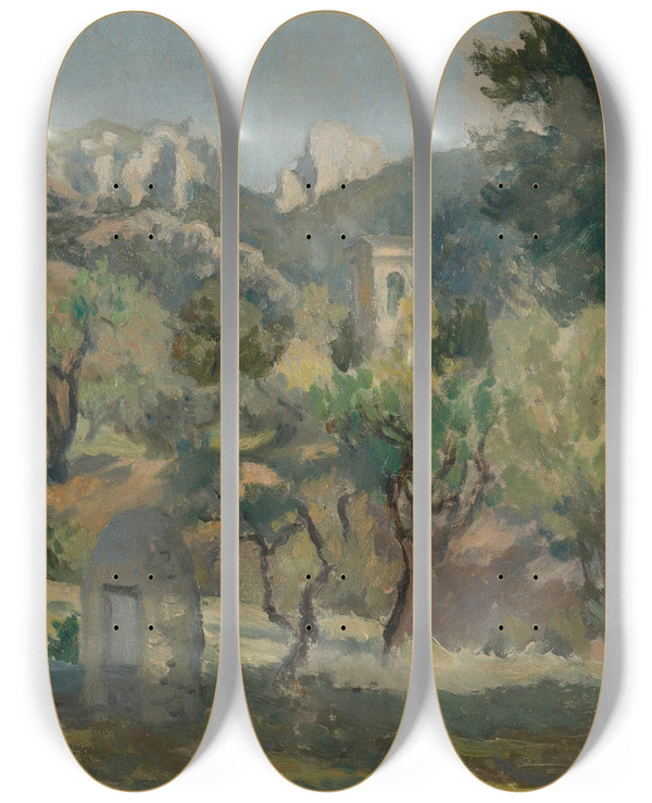 Triptych art skateboard deck of Roger Fry St Rmy Well by Roger Fry (1866-1934)