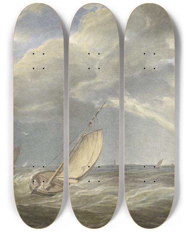 Triptych art skateboard deck of Matthijs Maris Zeegezicht After Johannes Christiaan Schotel by Matthijs Maris (1839-1917)