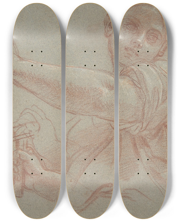 Triptych art skateboard deck of Carlo Maratti Jael Slaying Sisera by Carlo Maratti (1625-1713)