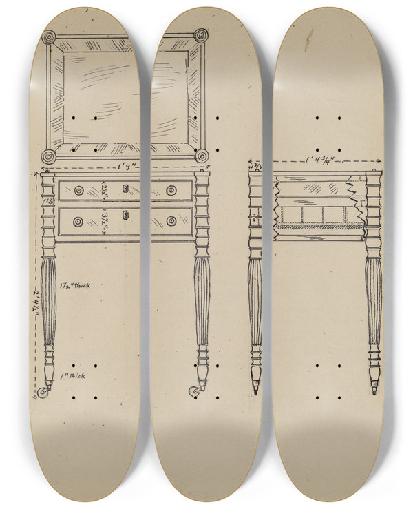 Triptych art skateboard deck of American 20Th Century Sewing And Work Table_2 by American 20Th Century