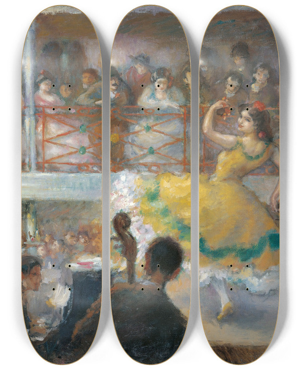 Triptych art skateboard deck of Ricard Canals I Llamb Flamenco Dance by Ricard Canals I Llambi (1876-1931)