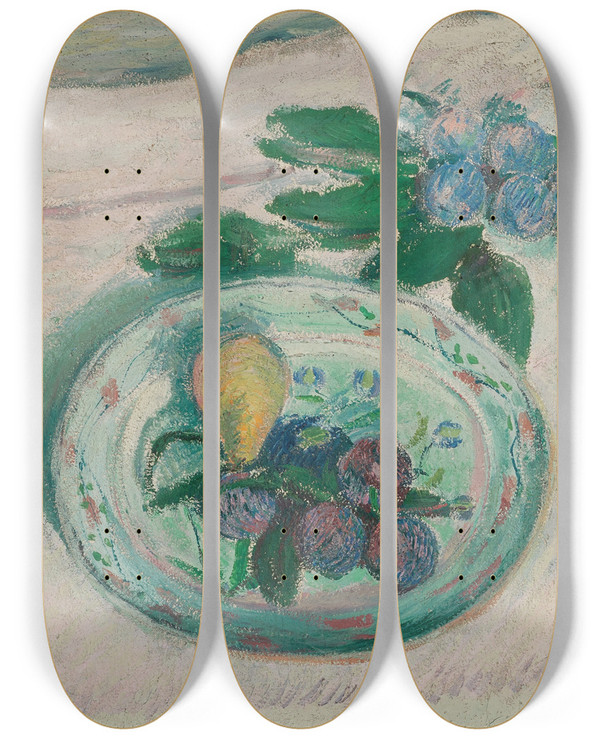 Triptych art skateboard deck of Emile Bernard Nature Morte Assiette Et Fruits by Emile Bernard (1868-1941)