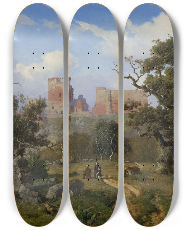 Triptych art skateboard deck of Anton Eduard Kieldrup Hammershus by Anton Eduard Kieldrup (1826-1869)