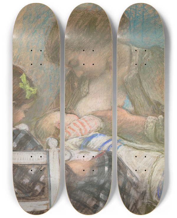 Triptych art skateboard deck of Henri Lebasque Maternit by Henri Lebasque (1865-1937)