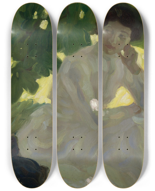 Triptych art skateboard deck of Leo Putz Heier Tag by Leo Putz (1869-1940)
