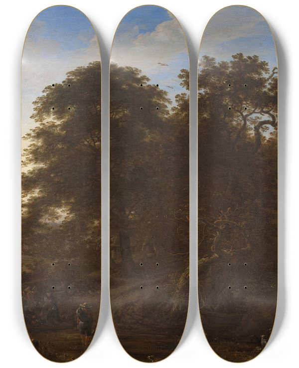 Triptych art skateboard deck of Herman Saftleven Landscape With Travellers by Herman Saftleven (1609-1685)