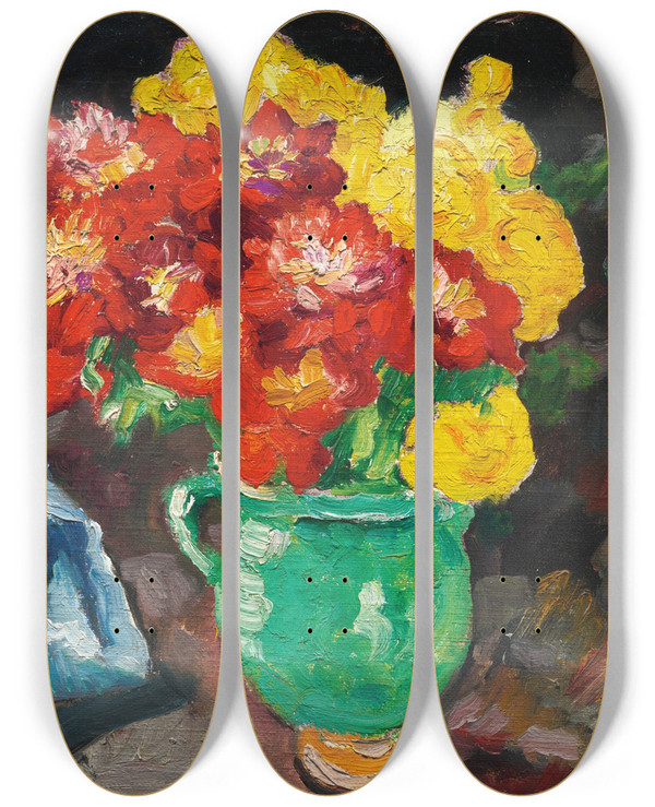 Triptych art skateboard deck of Louis Valtat Cruche Verte Renoncules Jaunes Et Rouges by Louis Valtat (1869-1952)