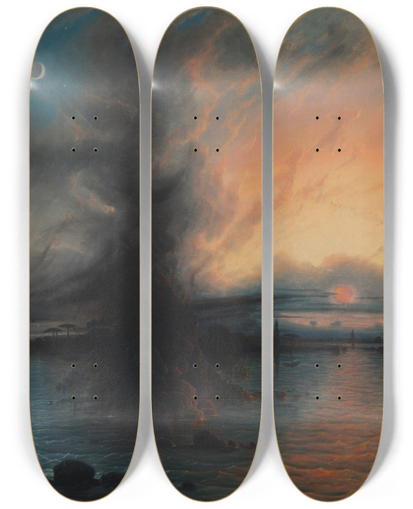 Triptych art skateboard deck of Samuel Colman The Rock Of Salvation by Samuel Colman (1832-1920)