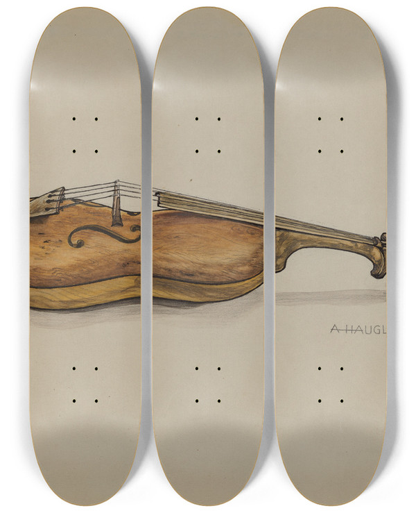 Triptych art skateboard deck of Augustine Haugland Violin by Augustine Haugland