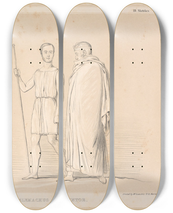 Triptych art skateboard deck of John Doyle Telemachus And Mentor by John Doyle (1939)