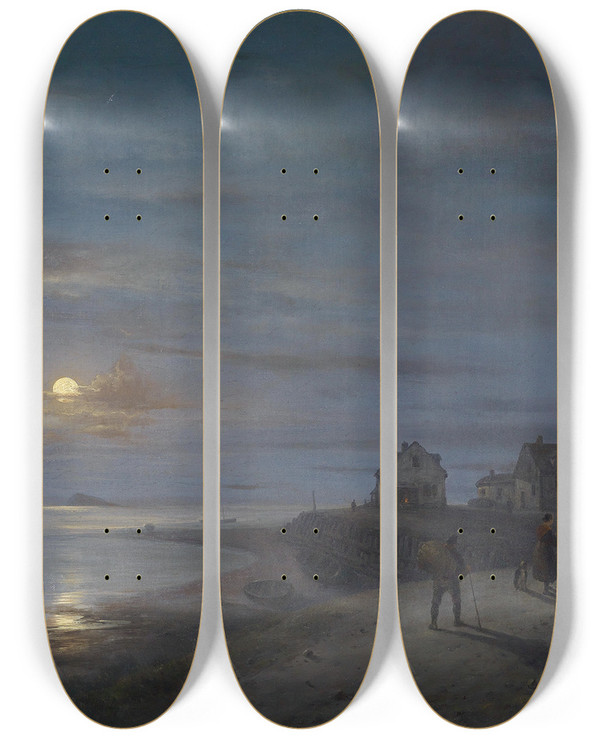 Triptych art skateboard deck of Giuseppe Canella Kstenlandschaft by Giuseppe Canella (1788-1847)