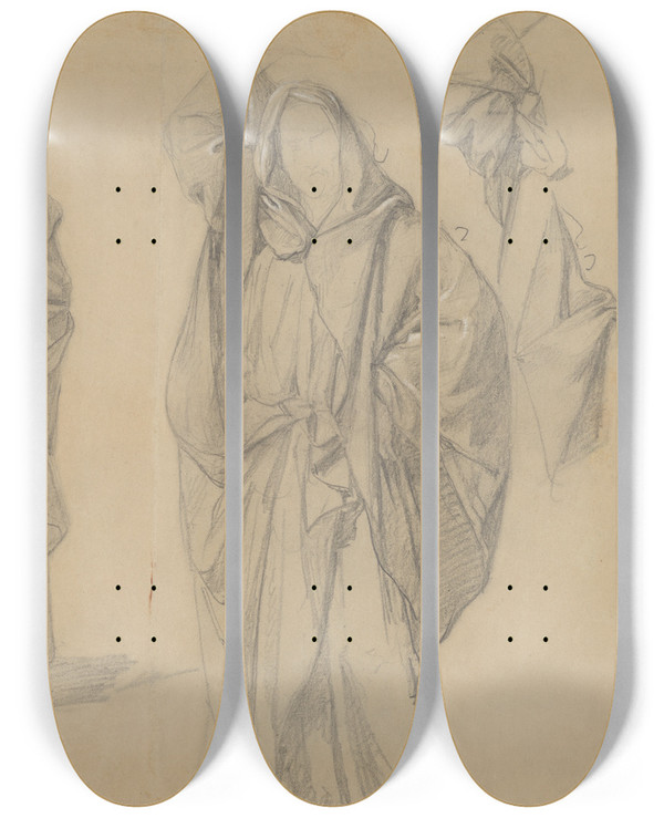 Triptych art skateboard deck of Jzef Simmler Study Of Robes Of The High Priest And The Man In Turban To The Painting Martyrdom Of St Matthias by Jozef Simmler (1823-1868)