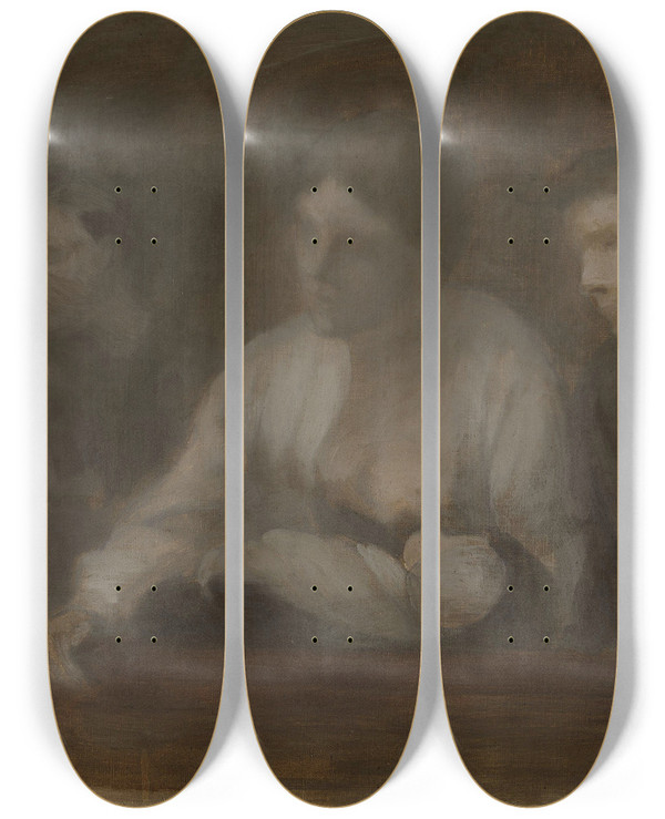 Triptych art skateboard deck of Eugne Carriere A Family by Eugene Carriere (1849-1906)
