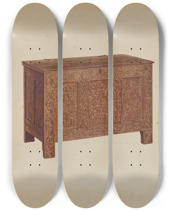 Triptych art skateboard deck of John Dana Chest_2 by John Dana (1935)