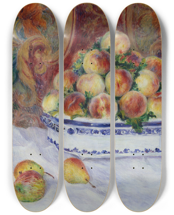 Triptych art skateboard deck of Pierreauguste Renoir Still Life With Peaches by Pierre-Auguste Renoir (1841-1919)