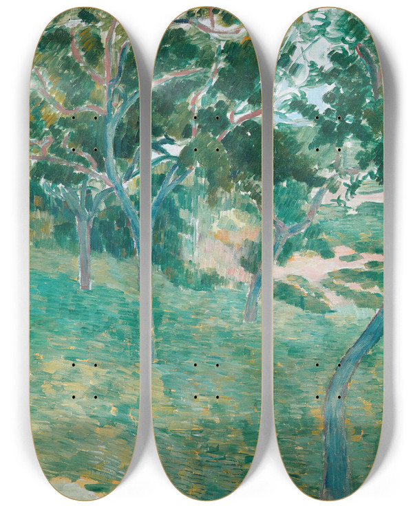 Triptych art skateboard deck of Emile Bernard Un Coin Du Bois Damour A Pont Aven by Emile Bernard (1868-1941)