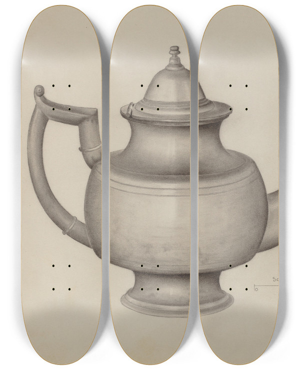 Triptych art skateboard deck of Samuel O Klein Pewter Teapot_2 by Samuel O Klein