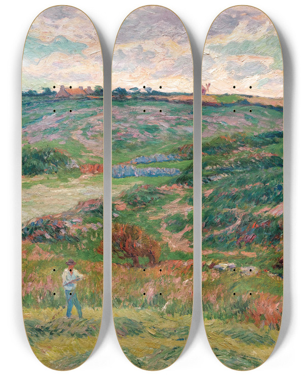 Triptych art skateboard deck of Henry Moret Le Faucheur by Henry Moret (1856-1913)