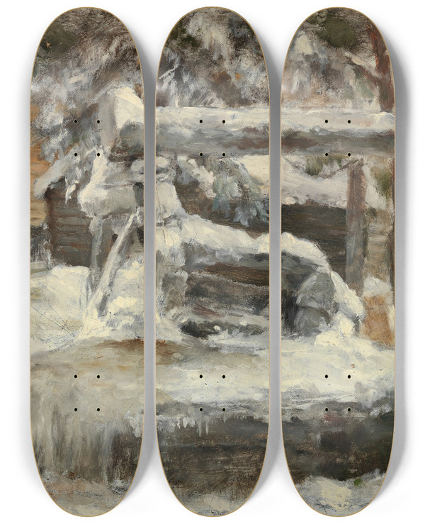 Triptych art skateboard deck of Akseli Gallenkallela Luminen Pihamaa by Akseli Gallen Kallela (1865-1931)